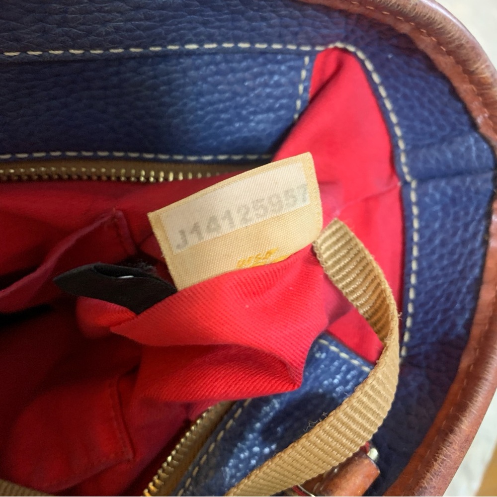 Vintage Dooney & Bourke 1990s Navy Tote Bag Pebble Leather Brown Trim Top Handle - Picture 7 of 16